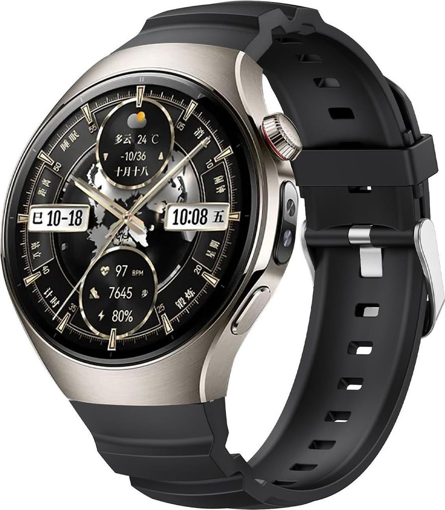 Für Huawei Watch 5 46mm Silikon klassische Metallschließe Ersatz Smart Watch Armband Schwarz