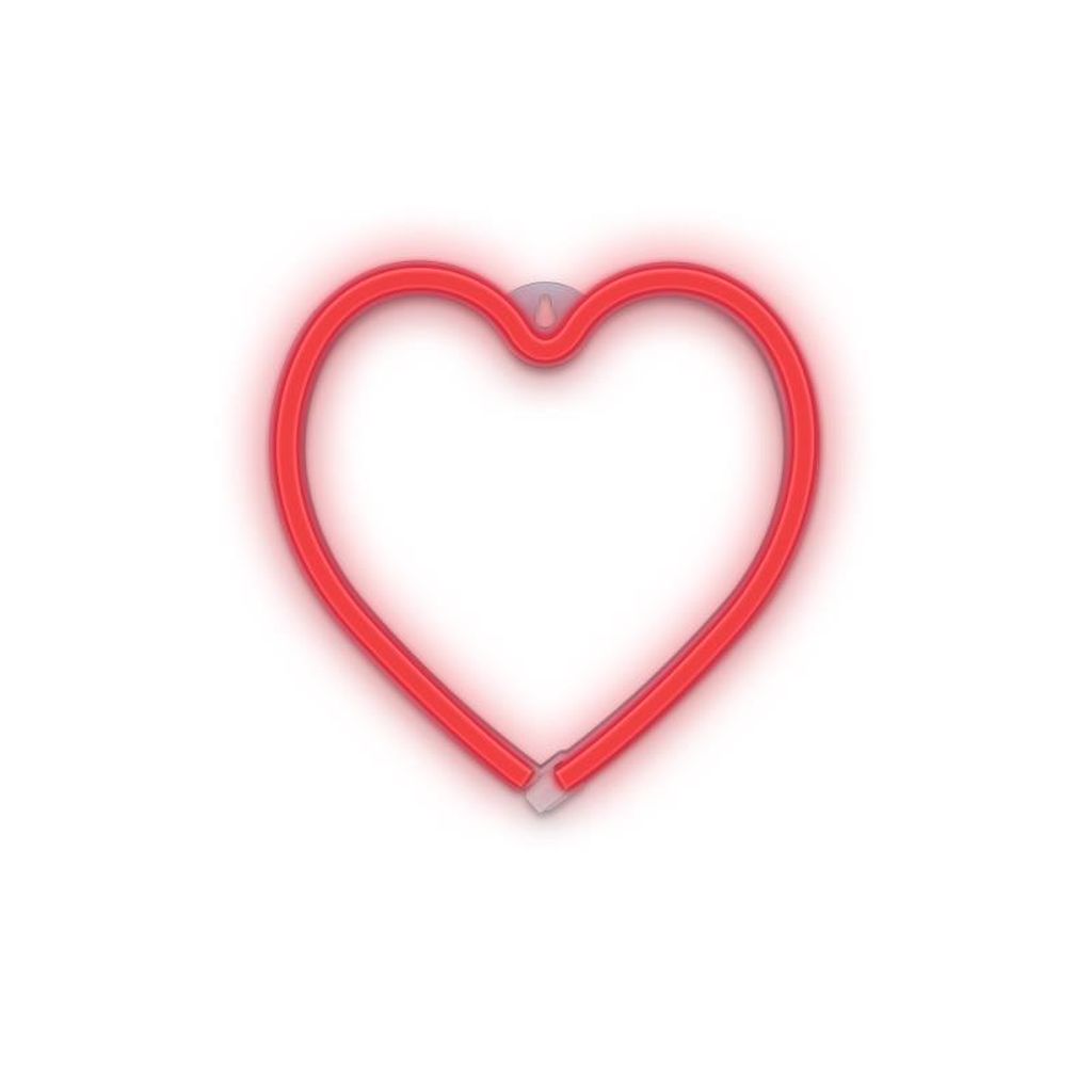 A red neon heart-shaped lamp on a white background.