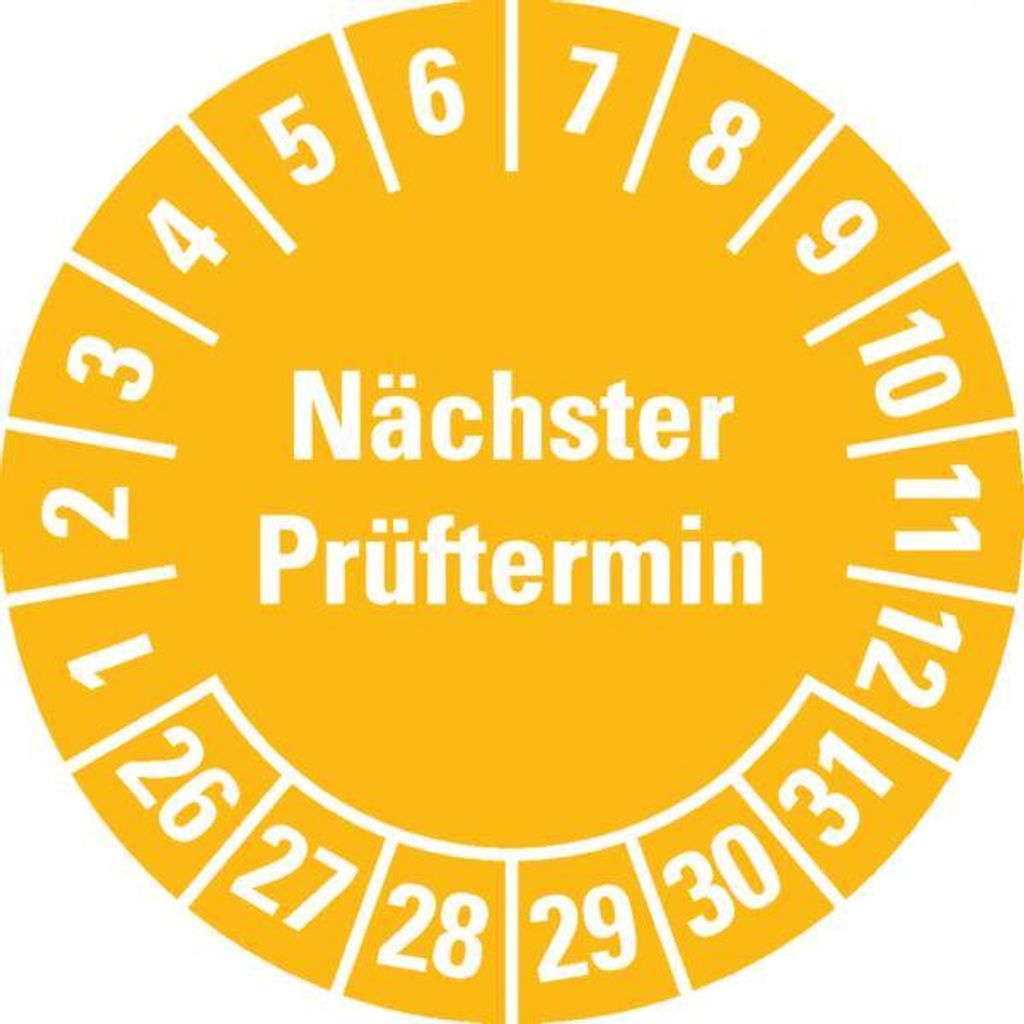 Dreifke Prüfplakette Nächster Prüftermin 26-31, gelb, Schachbrettfolie, Ø 30...