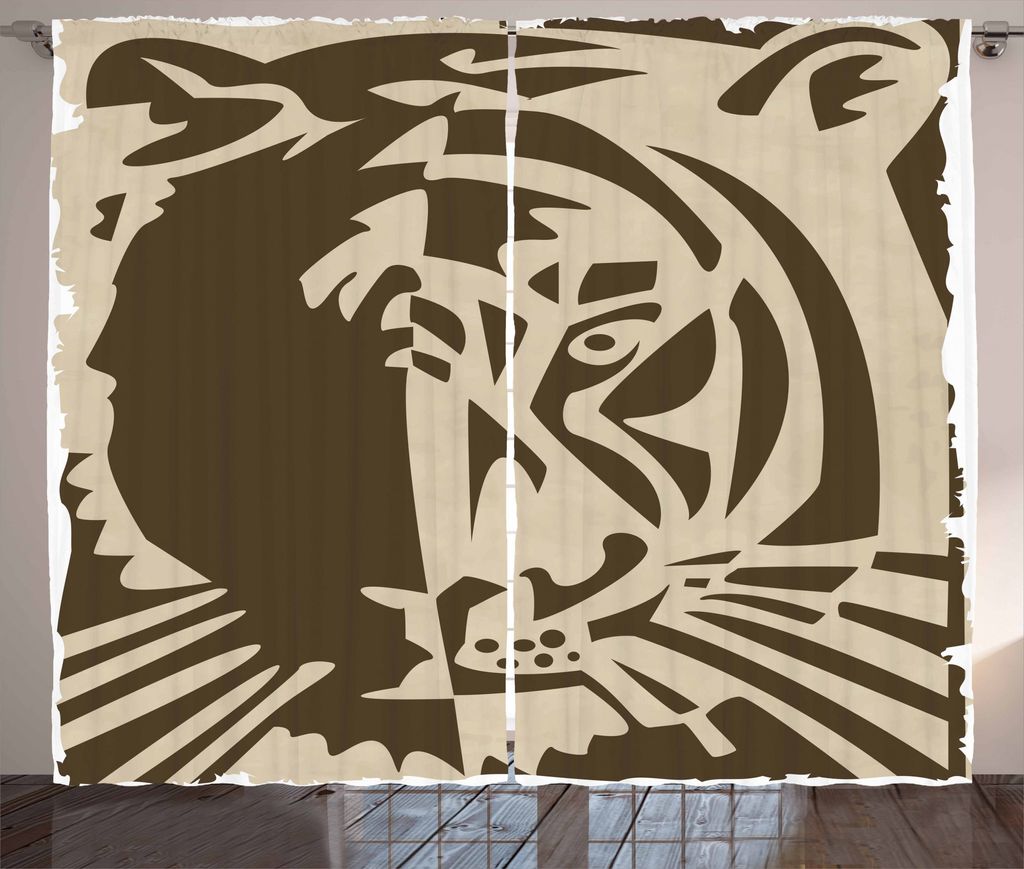 ABAKUHAUS Tiger Rustikaler Gardine, Großer Dschungel-Predator, Schlafzimmer Kräuselband Vorhang mit Schlaufen und Haken, 280 x 225 cm, Braun Tan