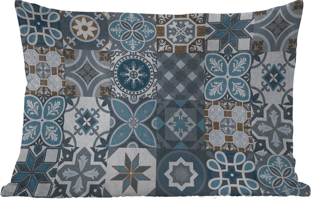 MuchoWow Outdoor Kissen - Design - Blume - Blau - Figuren - 60x40 cm - Wetterfest - Lounge Kissen - Zierkissen - Kissen für Innenräume
