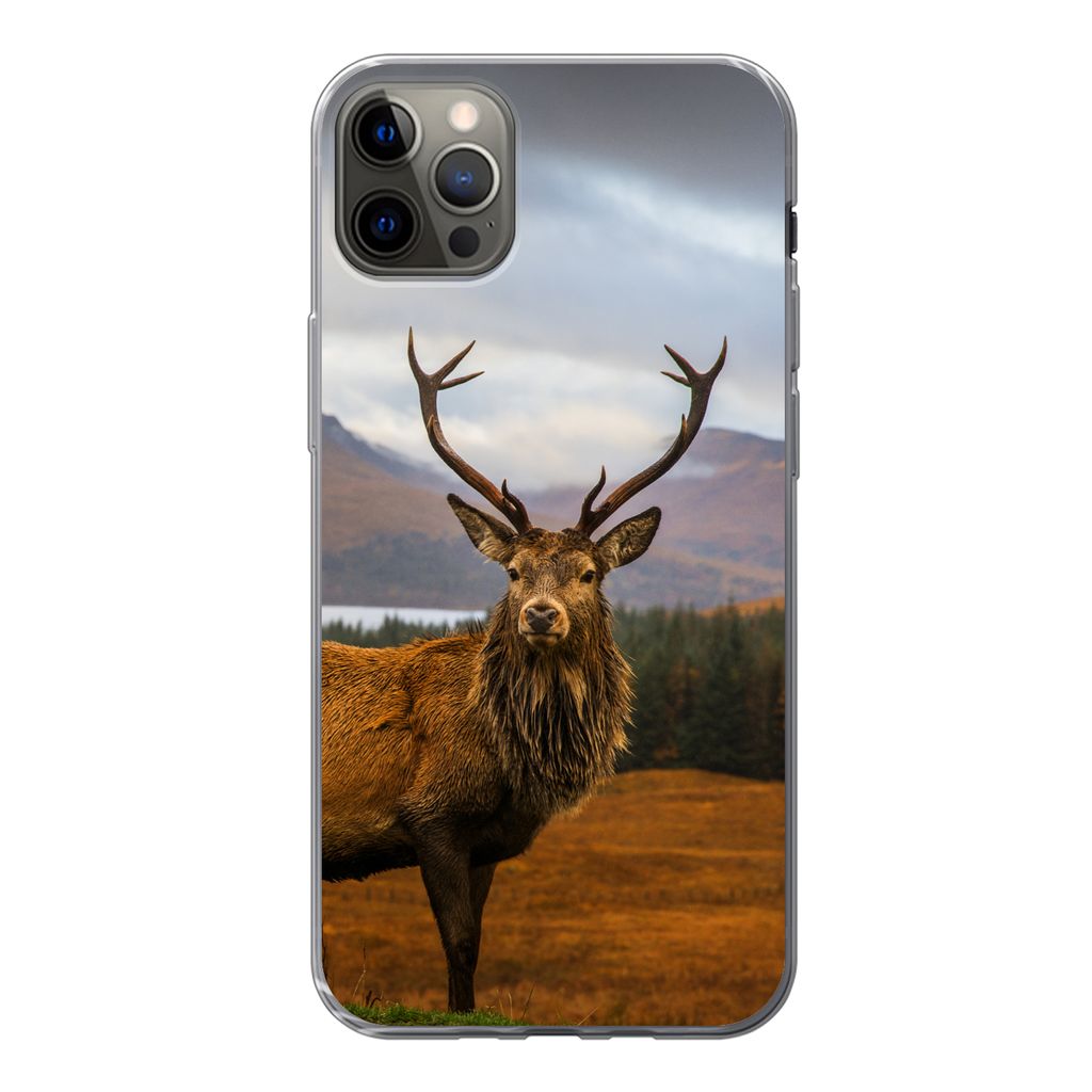 MuchoWow Handyhülle Schutzhülle Hülle für iPhone 13 Pro Max Hirsche - Berge - Wasser - Landschaft - Tiere - Bäume Silikon Softcase Handy Hü...