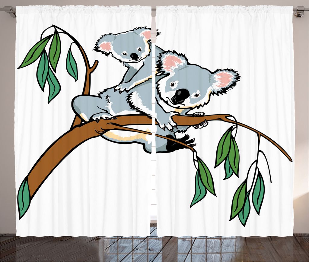 ABAKUHAUS Tier Rustikaler Vorhang, Koala Eukalyptus, Wohnzimmer Universalband Gardinen mit Schlaufen und Haken, 280 x 225 cm, Grau braun