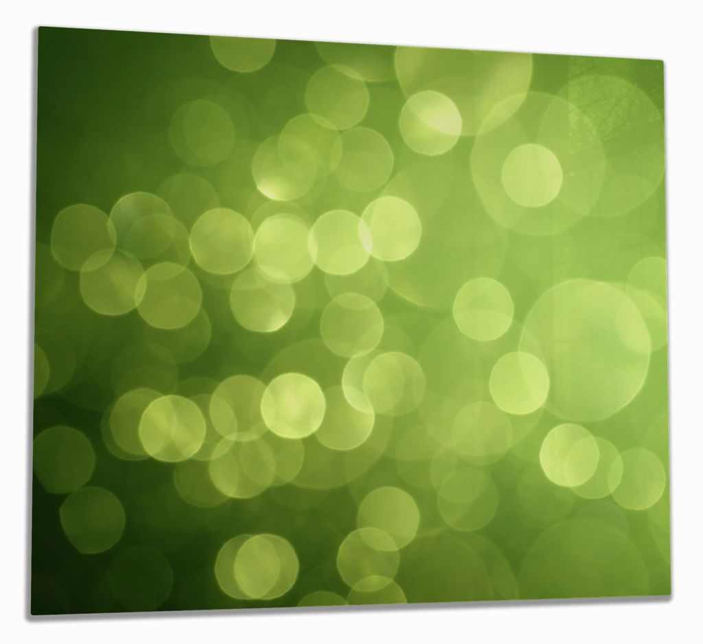Wallario Herdabdeckplatte aus Glas, Größe 60 x 52 cm 1-teilig, Motiv Abstrakte grüne Kreise grüne Lichtpunkte