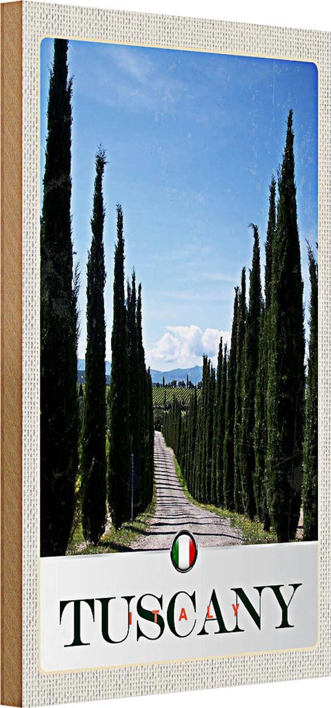 Holzschild Reise 20x30cm Toskana Italien Allee Weg Schild