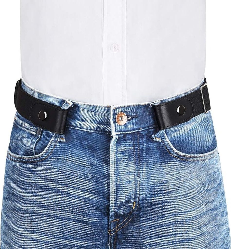 Unsichtbarer, elastischer Gürtel ohne Schnalle, geeignet für Damen und Herren, Jeans und Hosen, schwarz