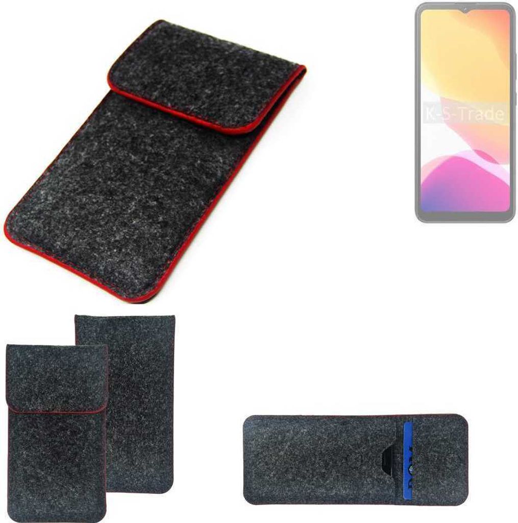 K-S-Trade Handy Schutz Hülle kompatibel mit Cubot Note 21 Schutzhülle Handyhülle Filztasche Pouch Tasche Case Sleeve Filzhülle dunkelgrau roter