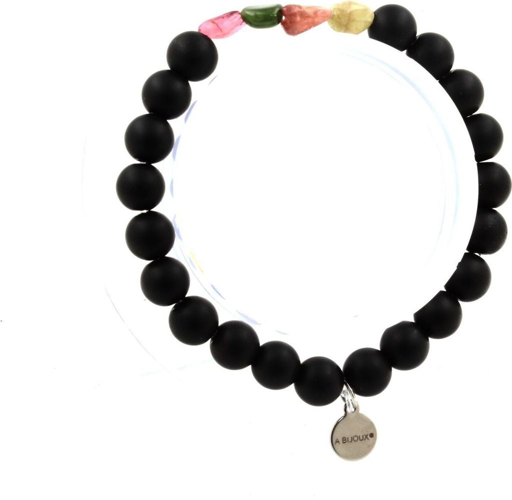 Mehrfarbiges Turmalin-Armband aus Brasilien + mattschwarze Onyxperlen 8 mm