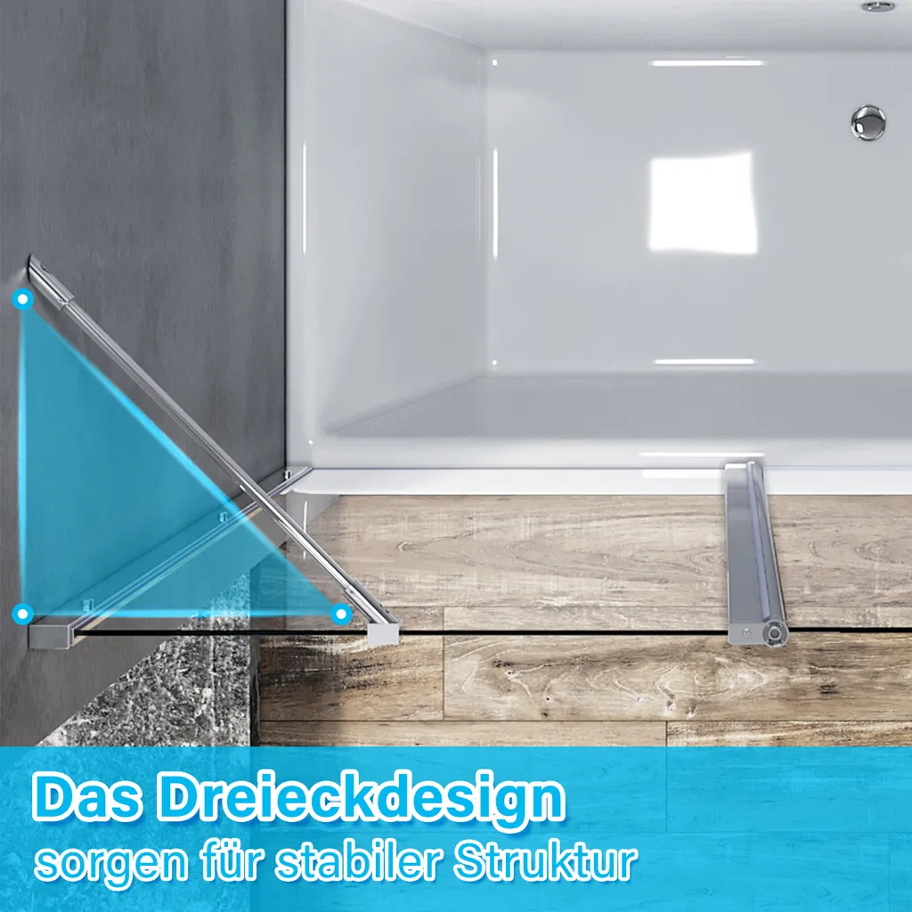 SONNI accessorio per vasca da bagno doccia 120x140(LxA), paravento pieghevole per vasca da bagno paravento doccia in vetro per vasca da bagno 2 pezzi, porta girevole a 180° in nano vetro, con stabilizzatore - 6