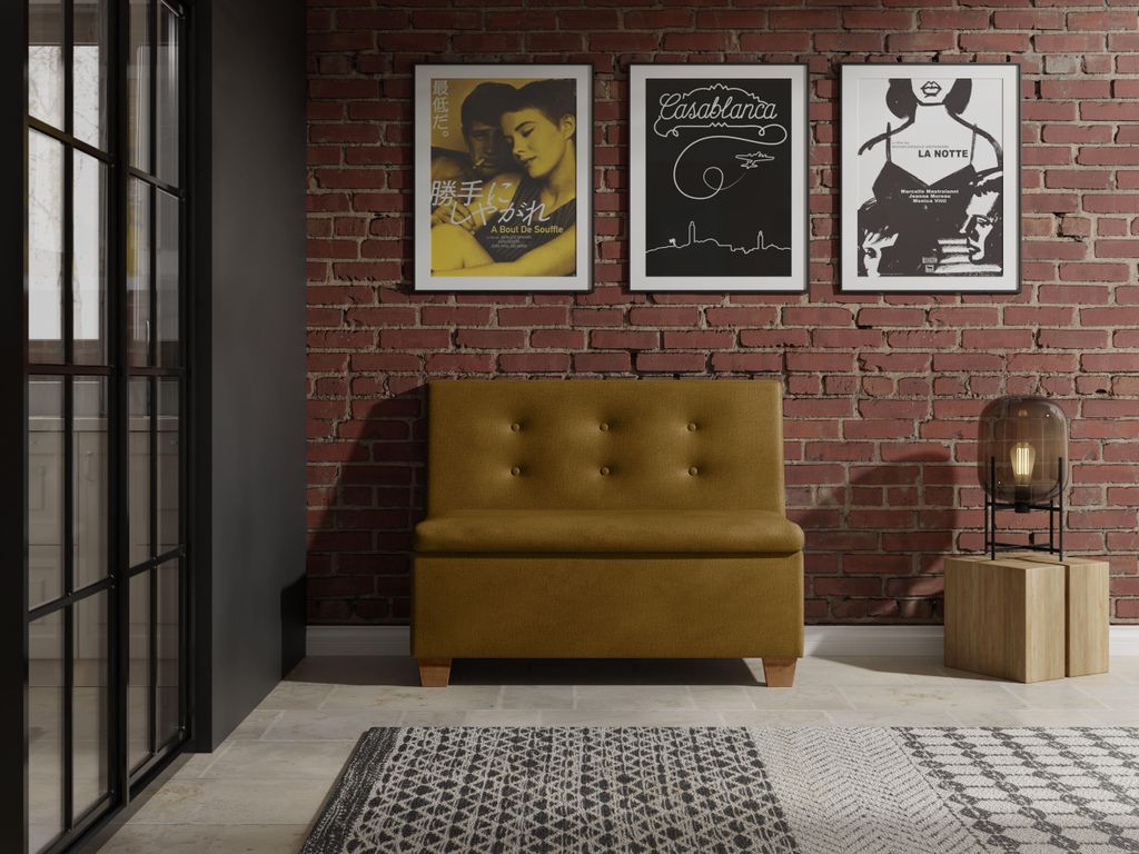 JKG Meble Essbank für Küche - Sitzbank Esszimmer mit Aufbewahrungsbehälter - Esszimmerbank Küche - Velours - Küchensofa - Honig - 110cm