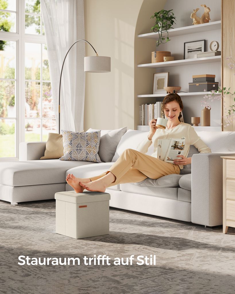SONGMICS Sitzhocker mit Stauraum, kleine klappbare Sitzbank, 30 x 30 cm Fußbank, Aufbewahrungsbox, bis 130 kg belastbar