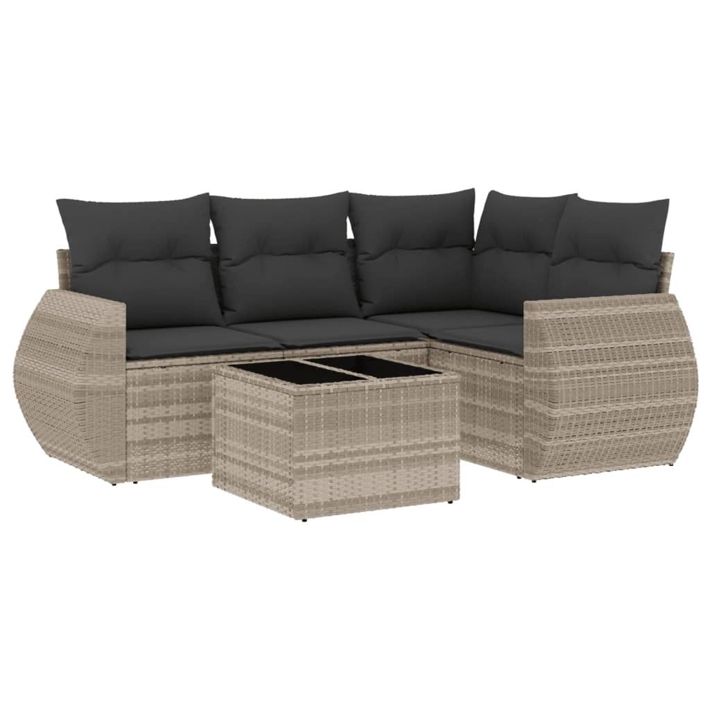 "2026 Aktion" 5-tlg. Garten-Lounge-Set - elegantes Design - Sitzgruppe/Gartengarnitur - mit Kissen Hellgrau Poly Rattan - Terassenmöbel NeuMöbel2...