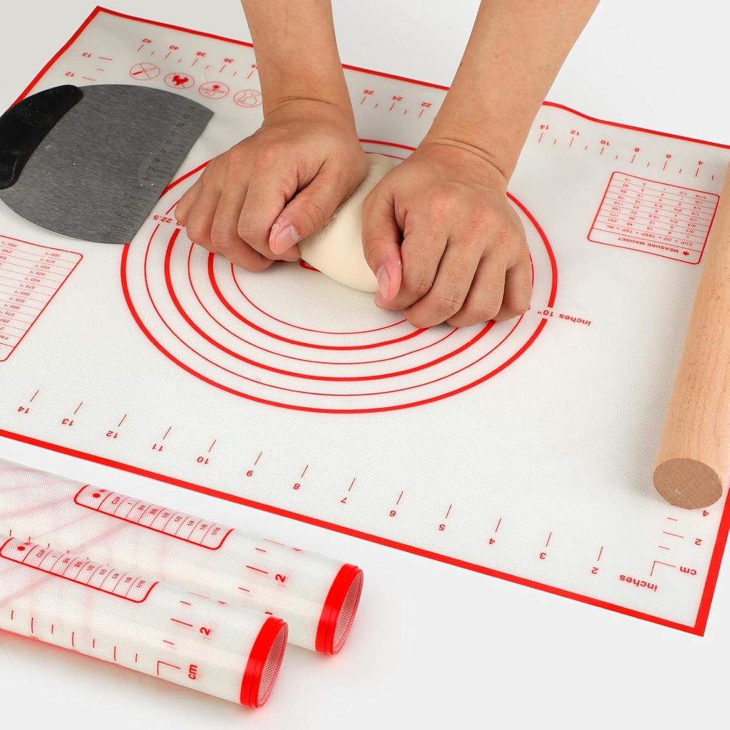 Silikon-Backmatte, Antihaft-Teigrollmatte mit rutschfester Fondant/Tortenboden-Matte,Silicone Baking Mat (Rot, 80*60cm)