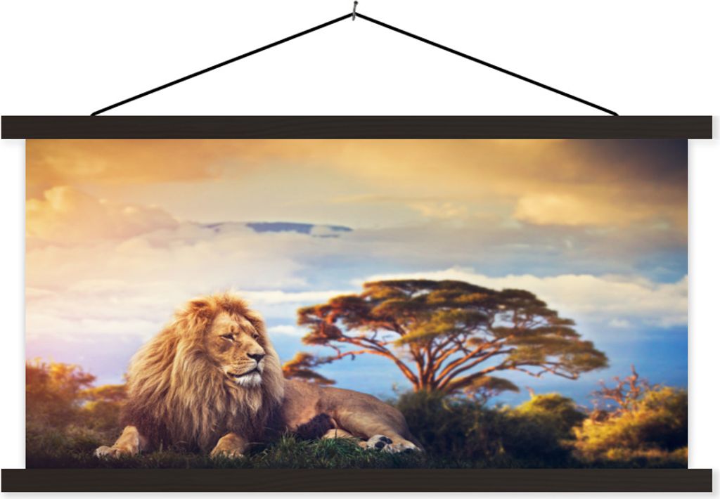MuchoWow Textilposter Löwe - Gemälde - Afrika 90x60 cm mit schwarzem Rahmen - Aufhängungssatz