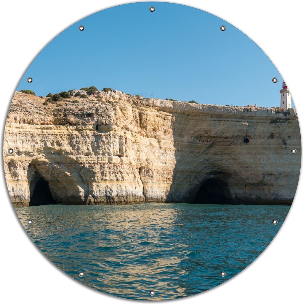 Wallario rundes Outdoor-Poster für Garten oder Balkon, Motiv Steilküste mit Höhlen, 120 cm Durchmesser