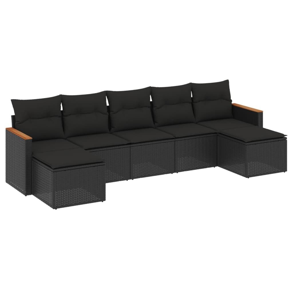 SYFAX 7-tlg. Garten-Sofagarnitur mit Kissen Schwarz Poly Rattan