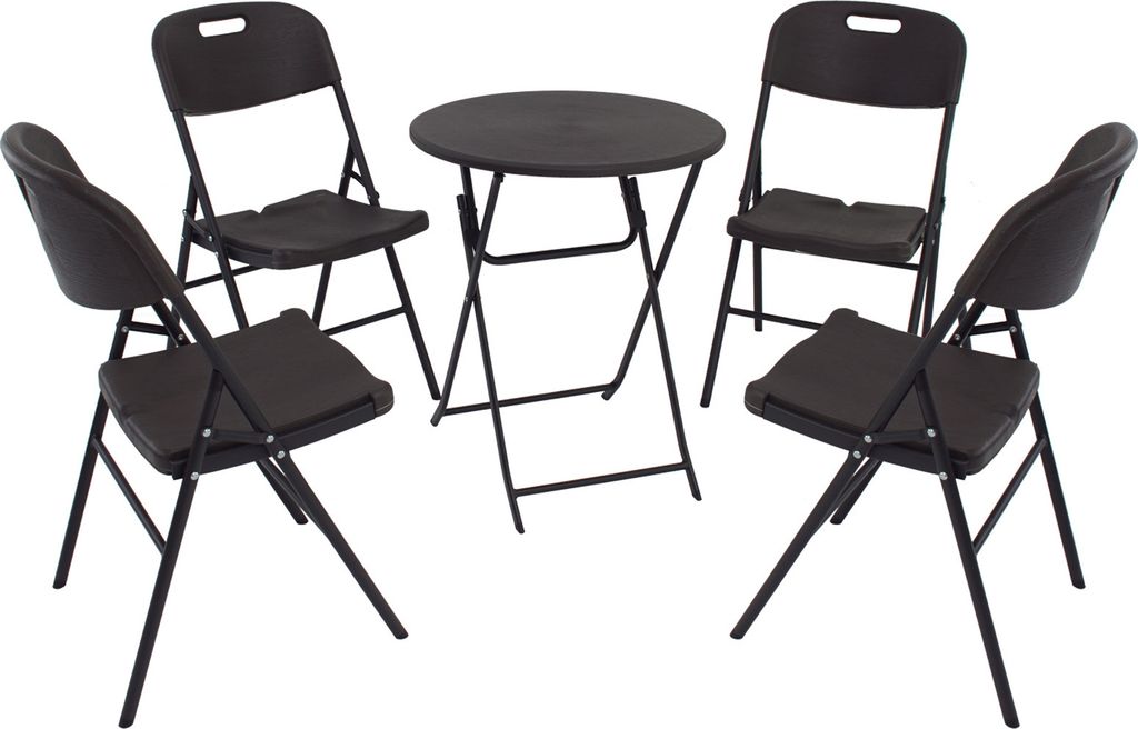 Balkonmöbel Gartenmöbel Campingmöbel Bistrotisch und 4 Stühle grau Ø 60 cm