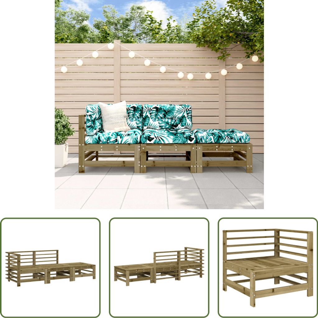 The Living Store 3-tlg. Garten-Lounge-Set Kiefernholz Imprägniert