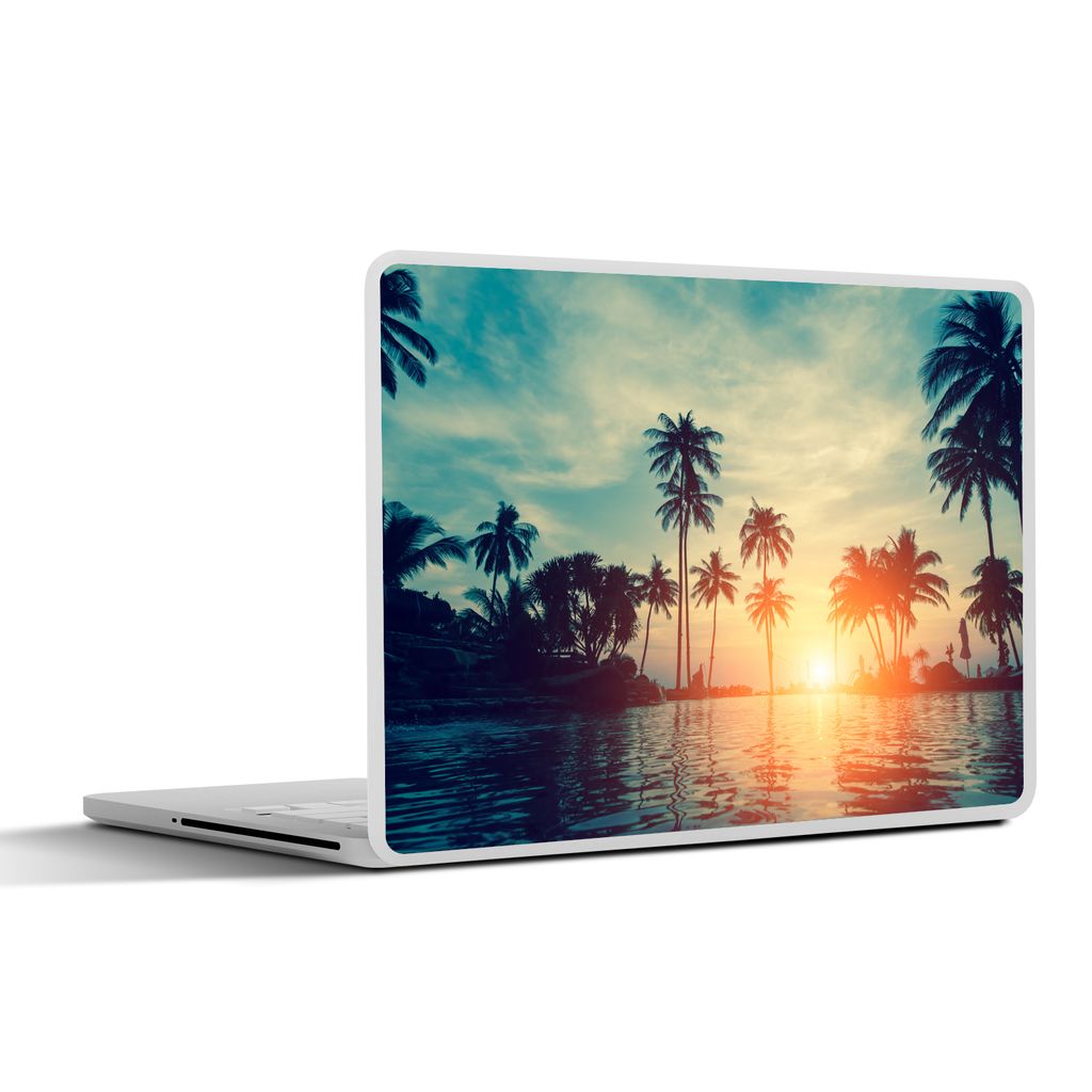 MuchoWow Laptop Aufkleber Sticker Cover Meer - Sonnenuntergang - Palme - Wolken 36.5x27.5 cm - Laptop-Sticker