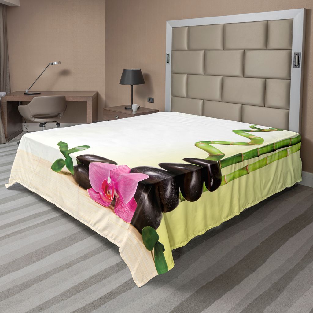 ABAKUHAUS Spa Bettlaken, Ruhiges Leben Thema Mit Entspannen Symbol Und Felsen Asiatisches Nachdenkliches Konzept, weiches bequemes oberes Bettlaken...