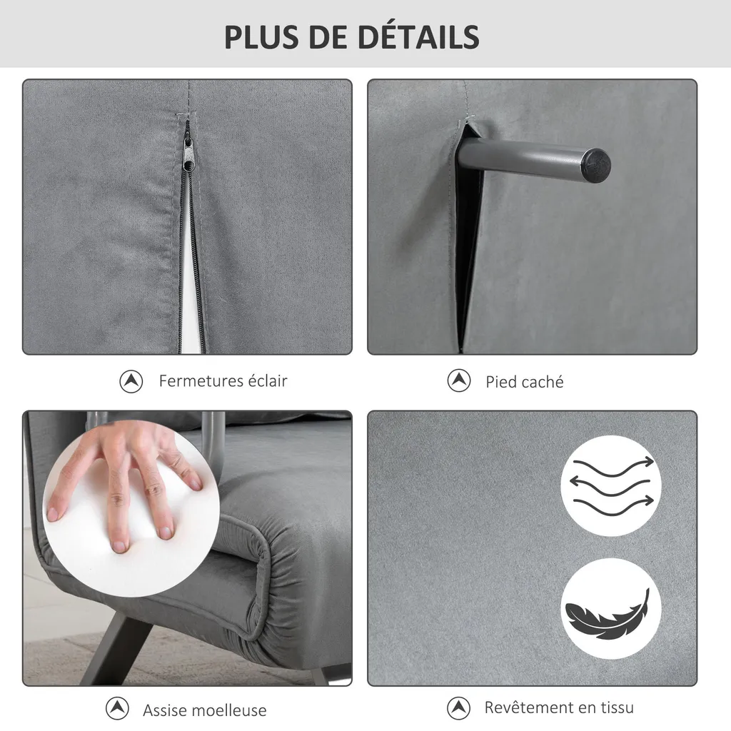 Fauteuil convertible 2 places avec dossier réglable gris clair - 8