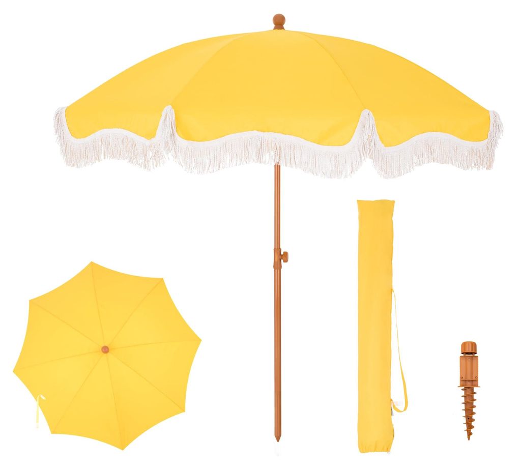 Balkon-Sonnenschirm, Sonnenschutz, 200 cm, faltbar, rund mit Fransen, Boho-Strand-Sonnenschirm, Garten-Sonnenschirm, windfest, Balkon-Sonnenschirm ...