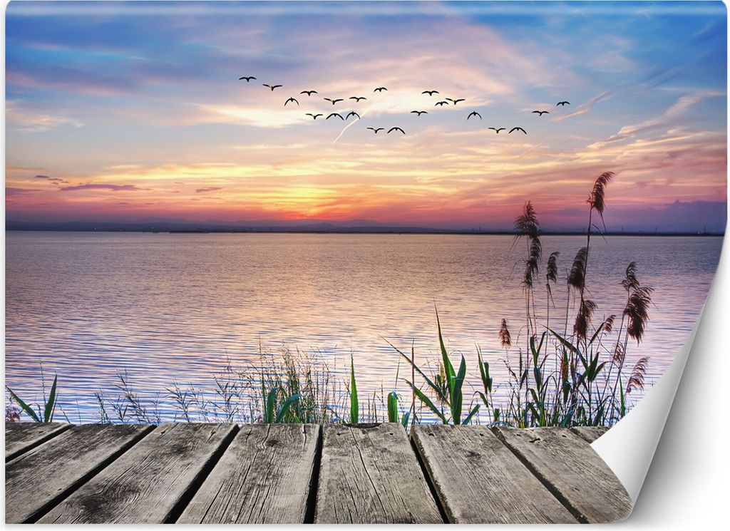 Vlies fototapete Sonnenuntergang über dem See 150x105 cm Feeby Blau inkl. Kleber einfache Montage
