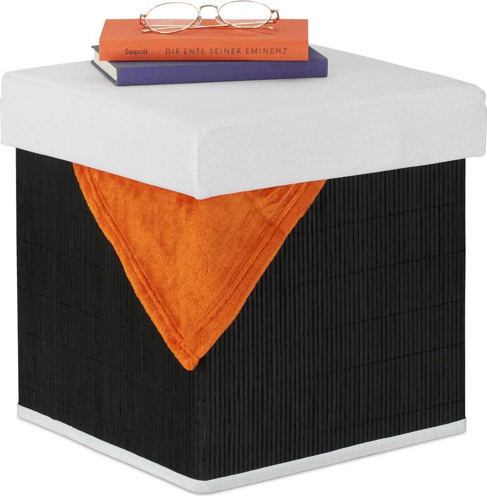 Pouf Relaxdays con vano portaoggetti, imbottito, Immagine del prodotto 