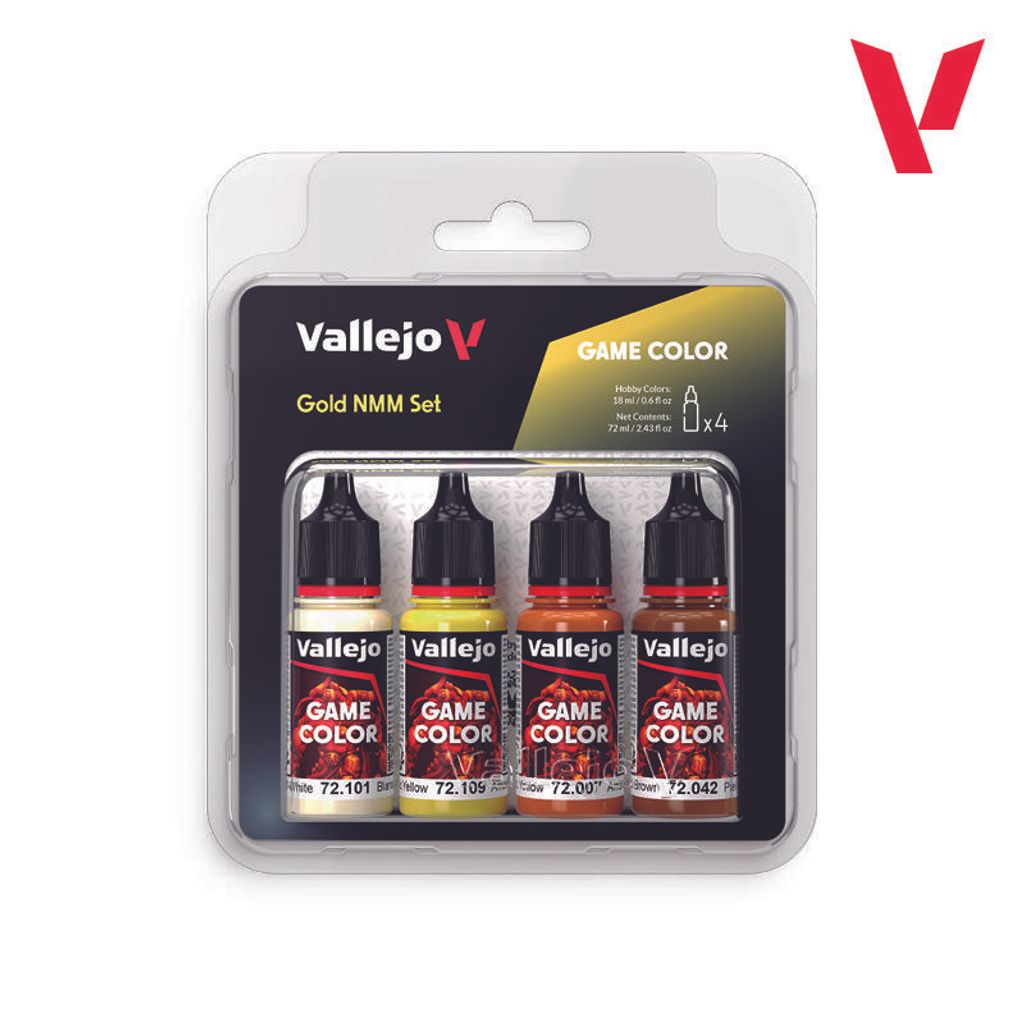 Vallejo Game Color Gold NMM Acrylfarben-Set. 4-Farben-Set mit mattem Finish in 18-ml-Fläschchen mit Pipette für Fantasy-Figuren und Tabletop-Spiele.
