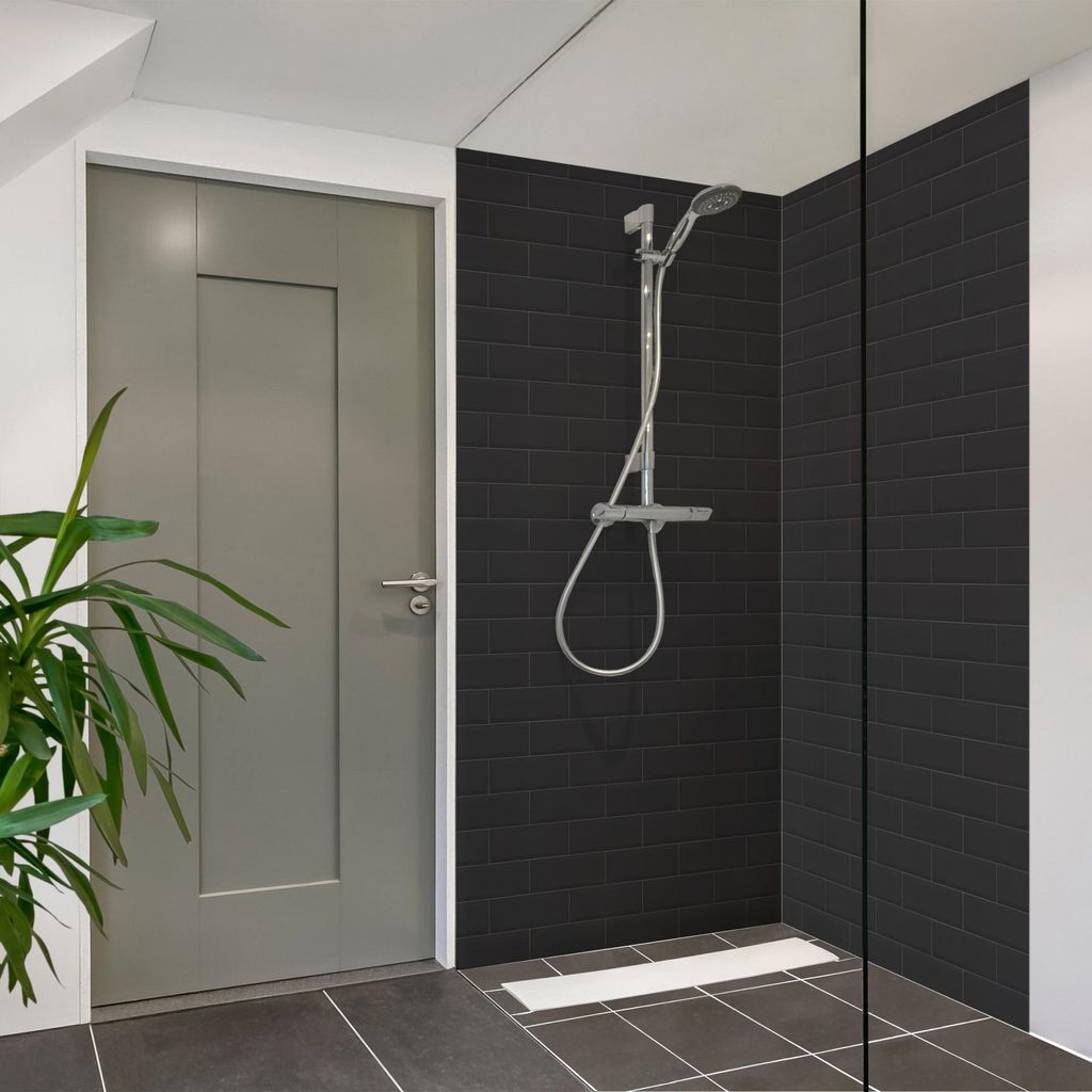 Duschrückwand Muster selbstklebend - 0.61 mm Wandpaneel wasserfest Design schwarz Fliesenoptik Illustration Badrückwand fugenlos Premium matt 110...