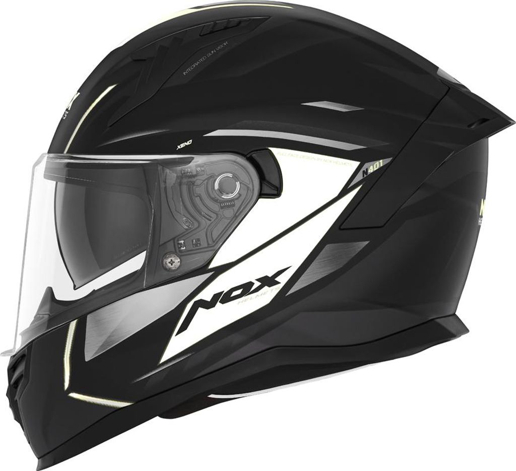 Integralhelm NOX N401 Xeno XL, Matt Schwarz/Weiß, Integrierte Blende