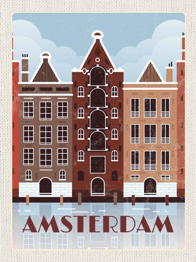 vianmo Holzschild 30x20 cm Amsterdam Reiseziel Bildmotiv Reisemotiv Abenteuer Reisen