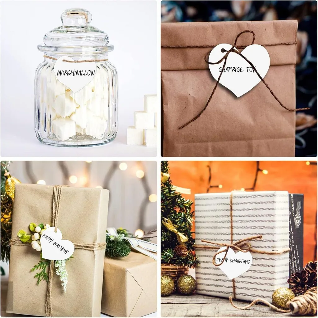 100 Pezzi Tag Cuore Bianco Carta Kraft: Risparmio e Qualità per Feste - 6