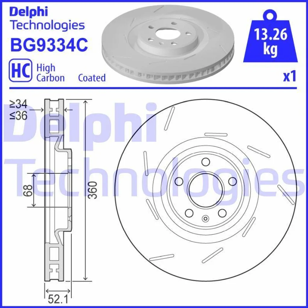 Disque de frein DELPHI BG9334C OE 95B615302E pour Porsche Macan
