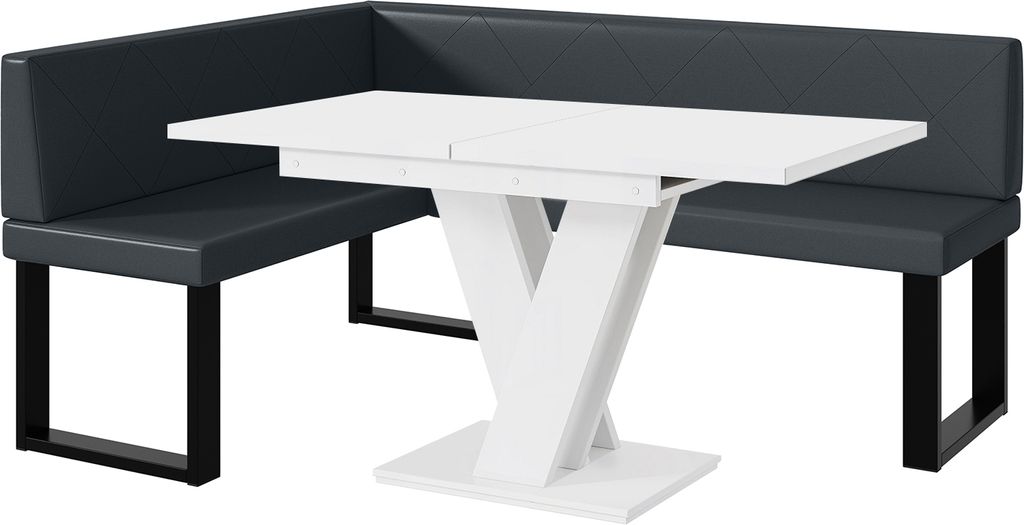 MEBLINI Eckbank für Esszimmer mit ausziehbarem Tisch - Küchenbank - Essecke - Sitzecke Küche - ERIC - U-Beine 128x168x87cm Links - Dunkelgrau Ku...