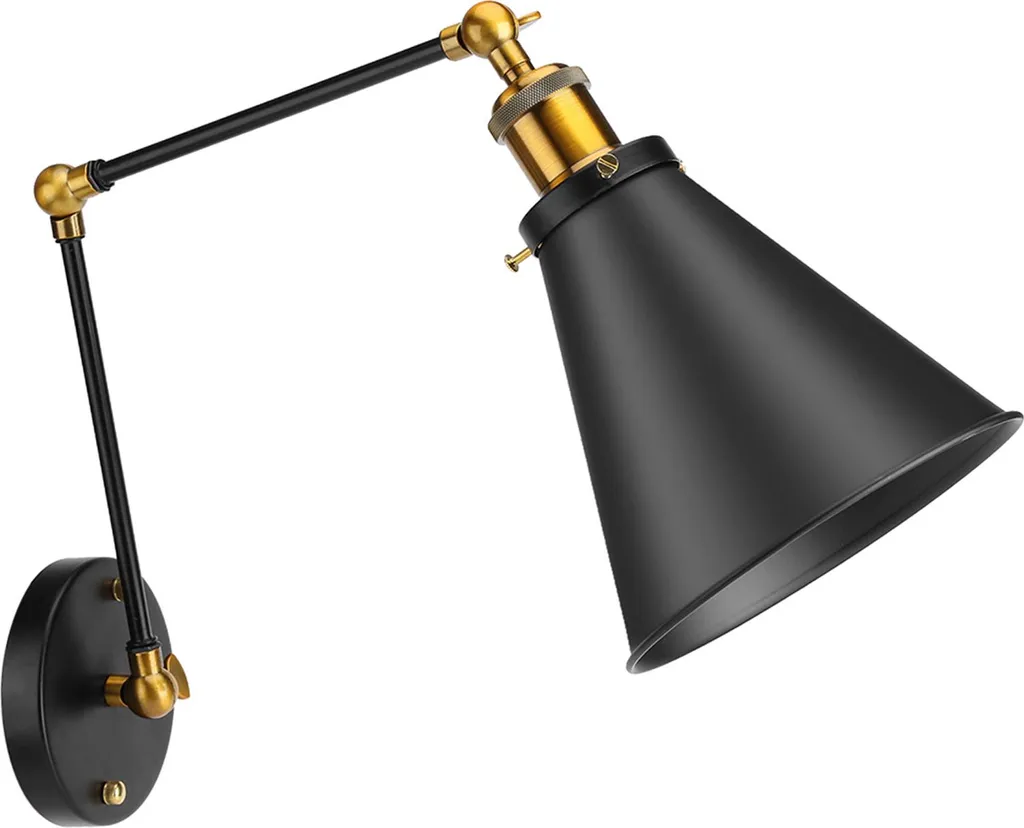 Luminaire industriel réglable avec bras articulé en acier noir mat
