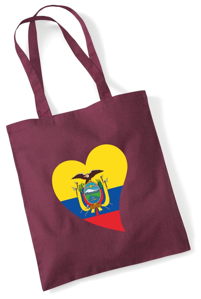 Huuraa Jutebeutel Ecuador Flagge Herz 10 Liter Burgundy Baumwolle Tasche Geschenkidee