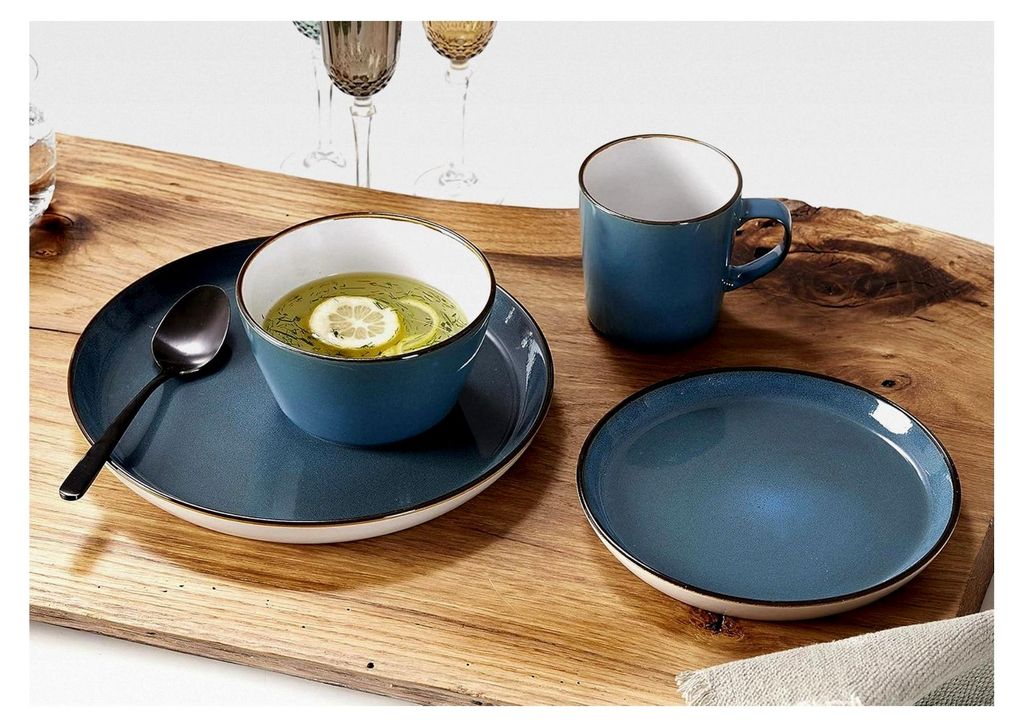 Kombiservice Visby, 16-teilig, Blau/Grün, Steinzeug