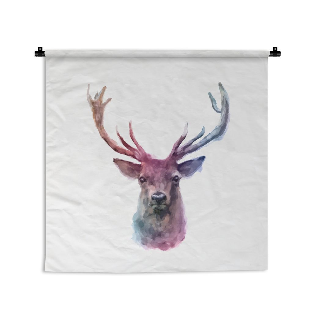 MuchoWow Wandteppich Wandbehang Hirsche - Weiß - Farbe 150x150 cm Tapisserie Dekoration Wandtuch - Wohnaccessoires - Modernes