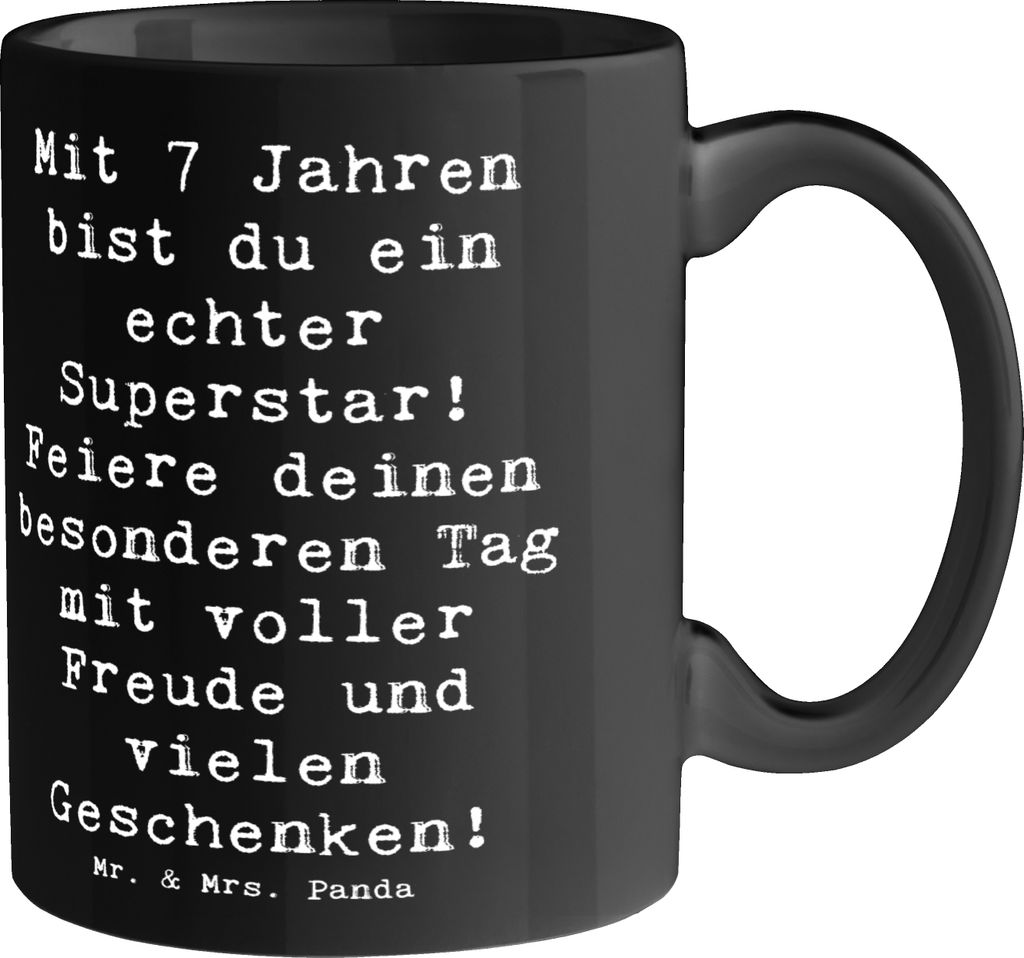Mr. & Mrs. Panda Becher Spruch 7. Geburtstag Superstar - Schwarz - Geschenk, Glückwunsch, Geburtstagsgeschenk, Feier, 7-Jährige, siebter, siebte ...