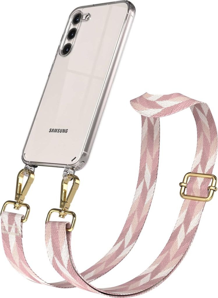 EAZY CASE Handykette - Verstellbarer Trageriemen kompatibel mit Samsung Galaxy S23 Plus, Handykordel mit transparenter Silikon-Hülle, Karabiner Go...