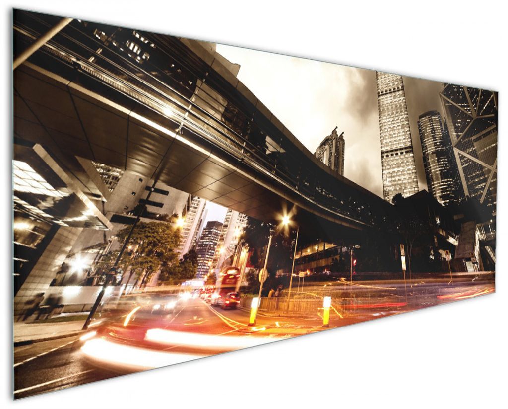 Wallario Küchenrückwand aus Glas, Größe: 125 x 50 cm, Motiv: Stadt am Abend - Straße | Spritzschutz | abwischbar | pflegeleicht | in