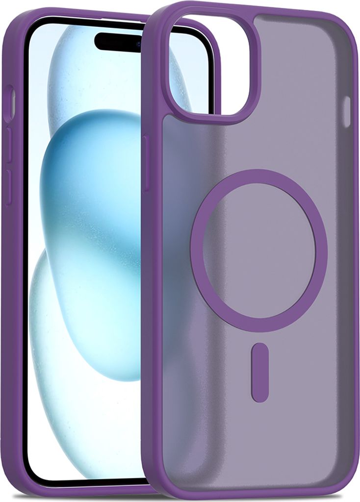 Magnetisch Hülle für iPhone 15, Kompatibel mit MagSafe, Transluzente Matt Rückseite Stoßfeste Handyhülle Lila