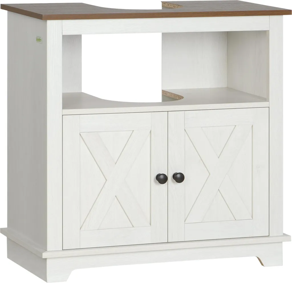 Meuble sous lavabo 60x30x60 cm blanc avec placard portes doubles et niche