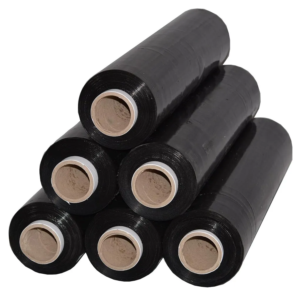 Film étirable noir opaque 23 microns - Lot de 6 rouleaux haute densité