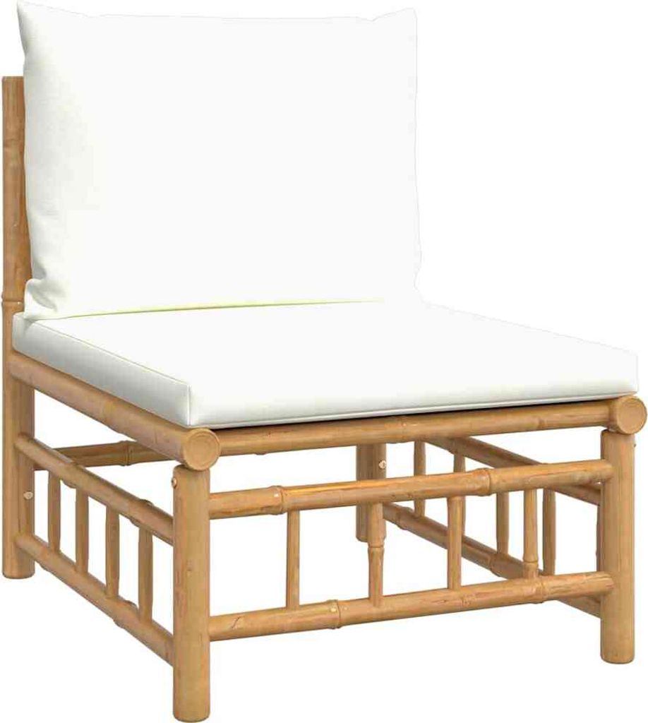 vidaXL Garten-Mittelsofa mit Cremeweißen Kissen Bambus
