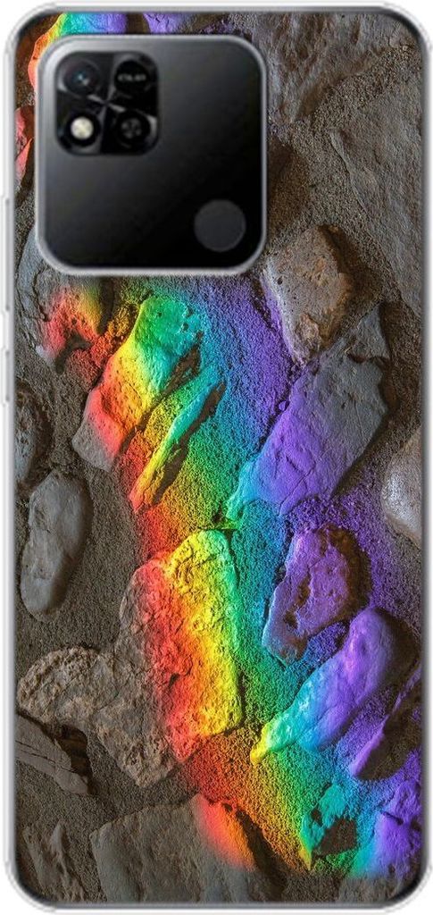 König Design Hülle kompatibel mit Xiaomi Redmi 10A Kunststoff Soft Handyhülle - Handy Case Regenbogen Steine