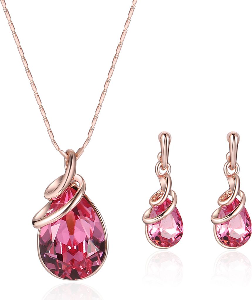 1 Set Damen Halskette Elegant Luxus Edles Geschenk Rot Wassertropfen Strass Intarsien Ohrstecker Kit Modeschmuck