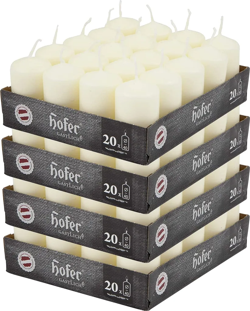 Set 80 Candele Cilindriche Avorio 4x7cm Hofer - 11h Durata Antigoccia