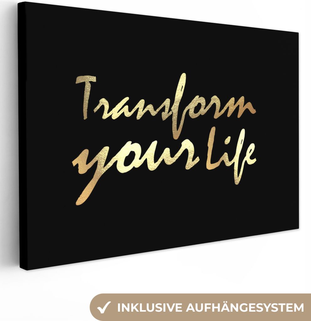 OneMillionCanvasses - Leinwandbilder - 150x100 cm, Zitat - Leben - Gold - Schwarz, Wandbilder Kunstdruck Wanddekoration